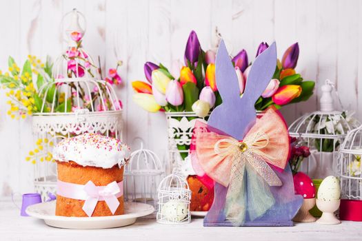 Wooden bunny - Easter decoration on the table