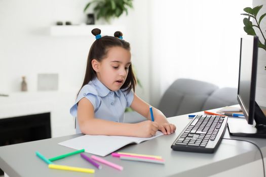 Little Girl Using Computer Concept, distance online learning