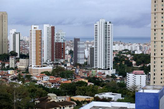 salvador, bahia, brazil - august 29, 2016: Aerial view of dwellings in favela area in Federacao neighborhood in Salvador city.
