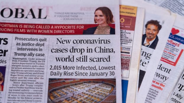 Dehradun, Uttarakhand India June 28, 2021. Coronavirus COVID-19 News Headline in Newspaper of India. Headlines of the month March, April 2020. High-quality apple prores 422 4k footage 60p.