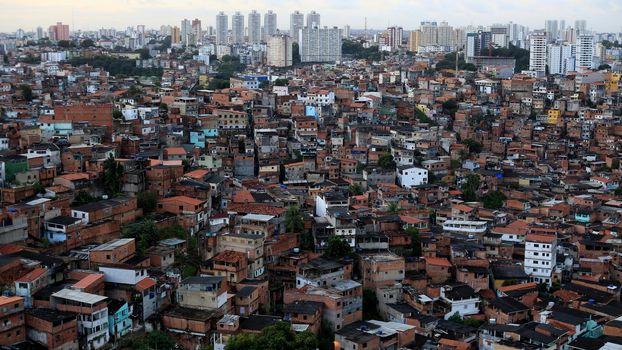 salvador, bahia, brazil - august 29, 2016: Aerial view of dwellings in favela area in Federacao neighborhood in Salvador city.