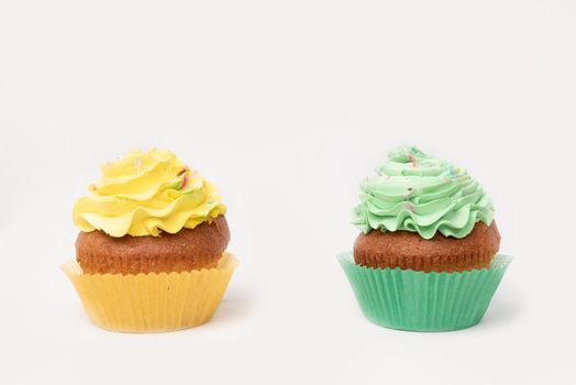 yellow and green Cupcake on white background.