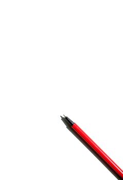 the red pen is ready to write text on a white background. The concept of working in the office, recording cases and goals
