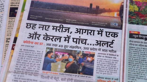 Dehradun, Uttarakhand India June 28, 2021. Hindi, Coronavirus COVID-19 News Headline in Newspaper of India. Headlines of the month March, April 2020.