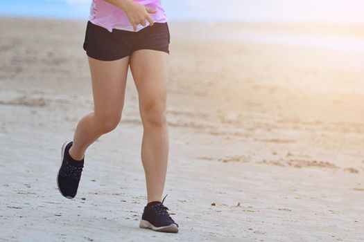 Marathon Running In The Light Of Evening, Healthy Group Of People Jogging On Tracking Road, Fitness Running To Lose Weight.