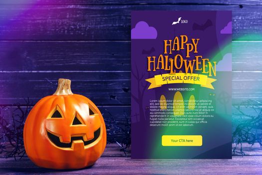 Happy Halloween concept with pumpkin decoration, copy space for text