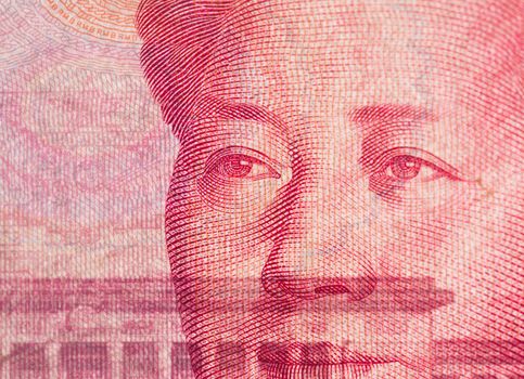 Chinese currency 100 Yuan closedup foucs on eyes