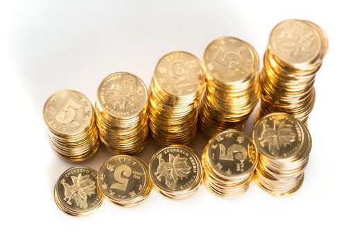 many coins on a white background for finance-about content
