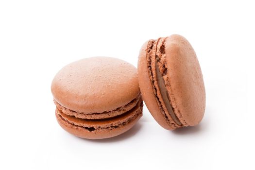French colored macaroon cookie isolated on white background