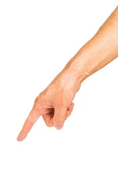 Man hand pointing or touching isolated on white with clip path