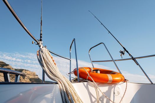 Lifebuoy saver ring on sailboat in the open sea