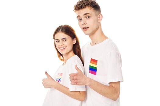 couple Flag lgbt transgender sexual minorities light background. High quality photo