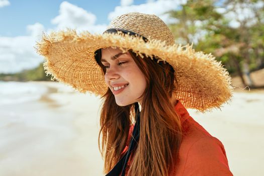 woman by the ocean beach start island landscape paradise. High quality photo