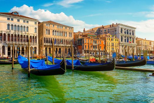 Gondolas along the Grand Canal in Venice, Italy
