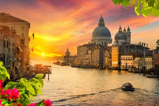 Beautiful calm sunset over Canal Grande in Venice, Italy