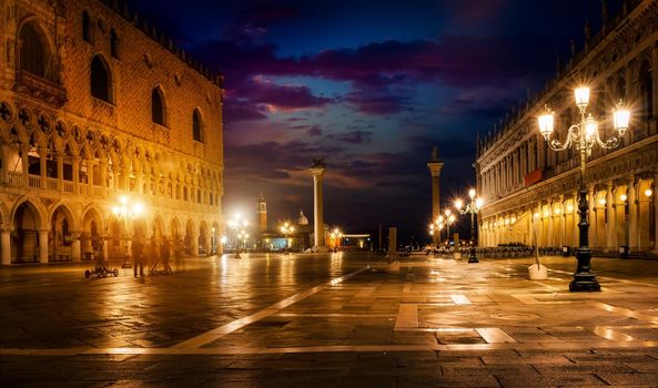 Venetian piazza San Marco at night, Italy