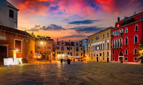 Venice at night illuminated by street lights