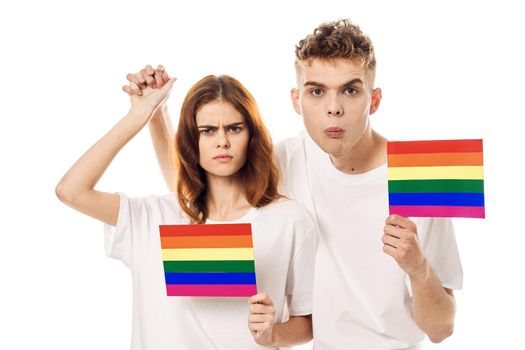 couple Flag lgbt transgender sexual minorities light background. High quality photo