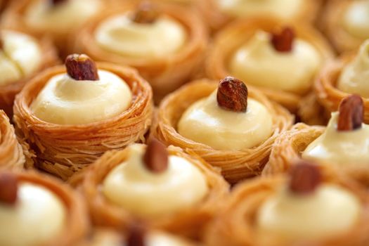 Turkish baklava dessert with honey, close up photo