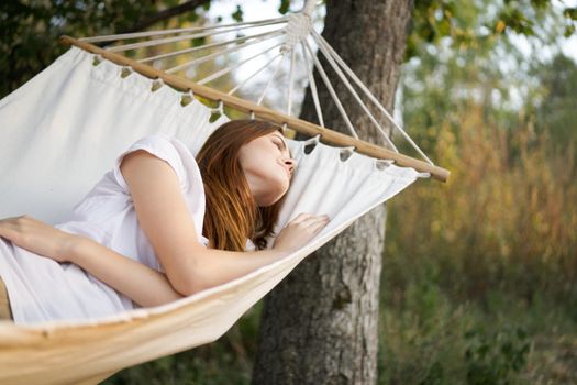 woman sleeping outdoors fresh air vacation travel. High quality photo