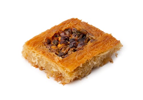 Close up photo of Turkish dessert baklava isolated on white
