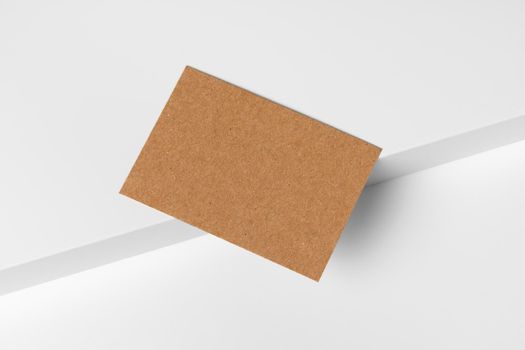 Empty craft business cards on white background. Close up.