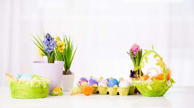 Very creative set of decorations, prepared for Easter, on white background