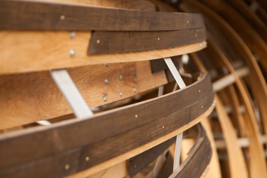 Bend timber details. Wooden striped curving background, abstract design