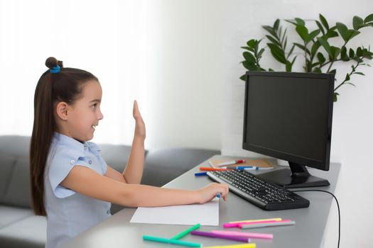 Little Girl Using Computer Concept, distance online learning