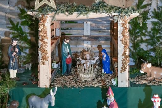 Christmas creche with Joseph Mary and small Jesus