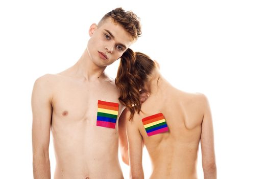 couple Flag lgbt transgender sexual minorities light background. High quality photo