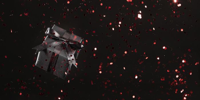 black gift with red glitter black background