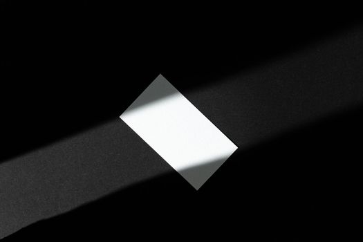 Single businesscard with copy space on black background. Photo with shadow, flat lay