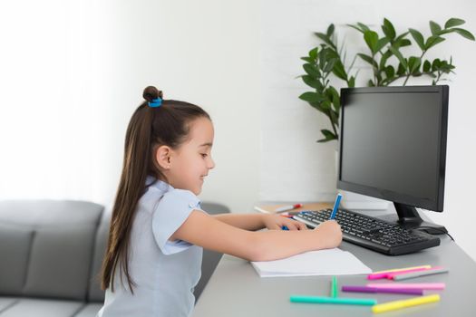 Little Girl Using Computer Concept, distance online learning