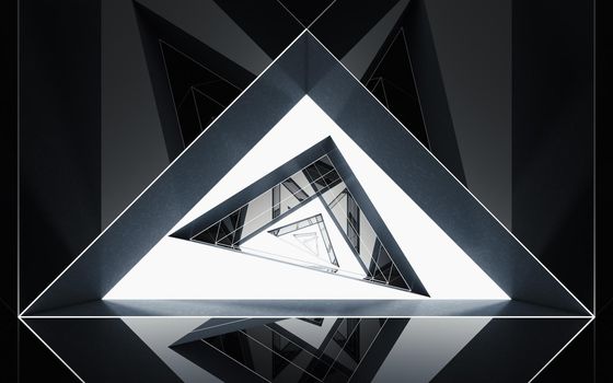 Triangular tunnel, futuristic concept, 3d rendering. Computer digital drawing.