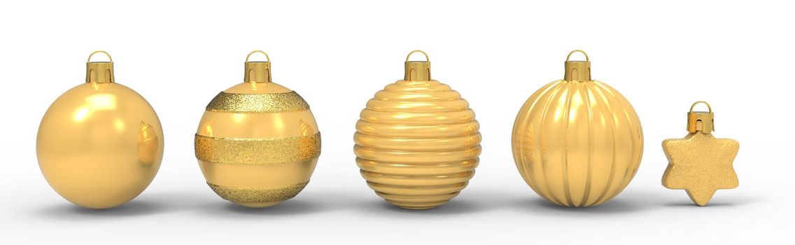 set christmas tree toy on the white background. Christmas decoration. 3d-rendering.