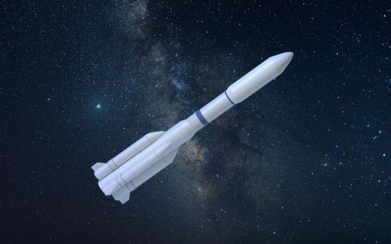 Rocket and nebula, 3d rendering. Computer digital drawing.