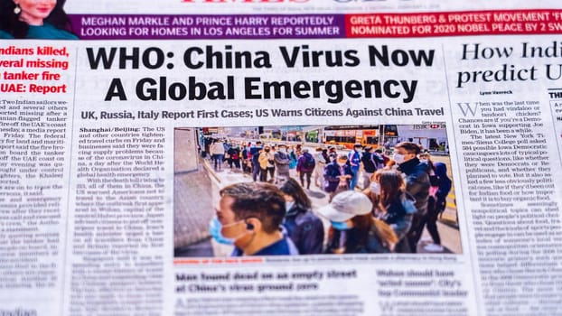 Dehradun, Uttarakhand India June 28, 2021. Coronavirus COVID-19 News Headline in Newspaper of India. Headlines of the month March, April 2020. High-quality apple prores 422 4k footage 60p.