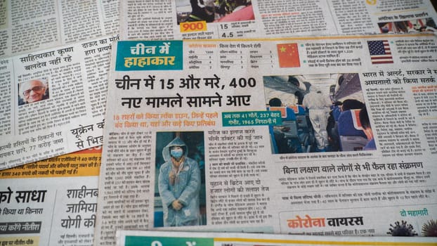 Dehradun, Uttarakhand India June 28, 2021. Hindi, Coronavirus COVID-19 News Headline in Newspaper of India. Headlines of the month March, April 2020.