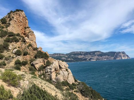 Scenic View Of Sea Against Clear Blue Sky - stock photo. High quality photo