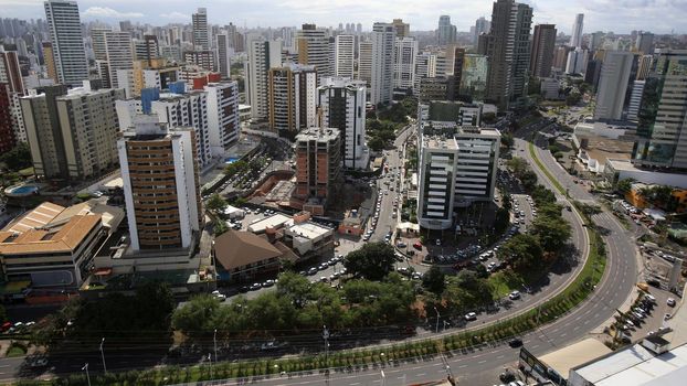 salvador, bahia, brazil - june 29, 2016: aerial view of residential buildings facades in Pituba district in Salvador city.