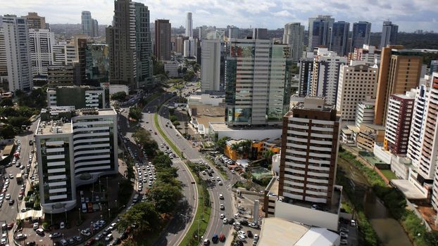 salvador, bahia, brazil - june 29, 2016: aerial view of residential buildings facades in Pituba district in Salvador city.