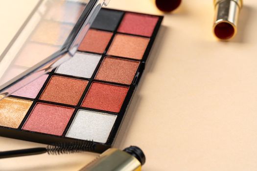 collection of cosmetics for make up artist. close up