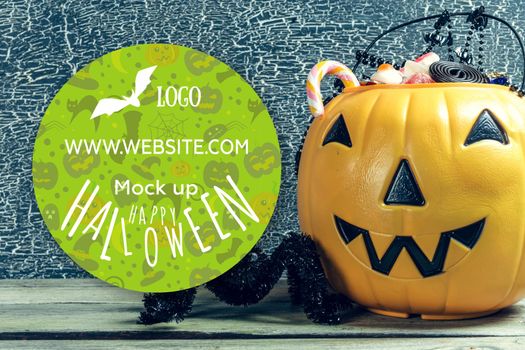 Happy Halloween concept with pumpkin decoration, copy space for text