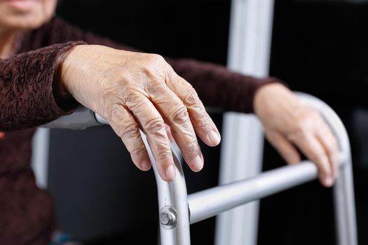 senior woman using a walker at home