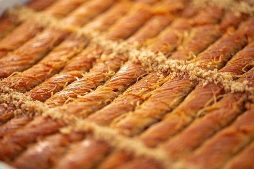 Close up photo of delicious baklava at a hotel buffet