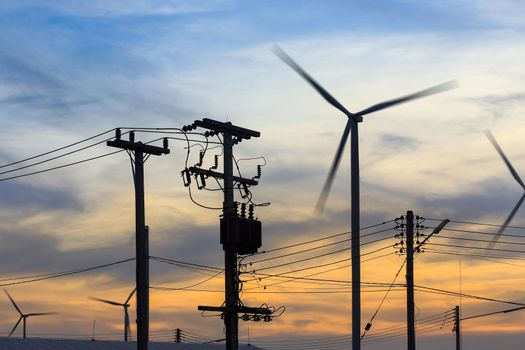 wind power mills with power line ,thailand