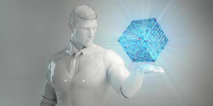 Business Man Analyzing Data Futuristic Holographic Interface