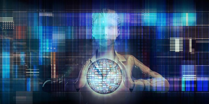 Digital Transformation Concept with Woman Holding Business Globe
