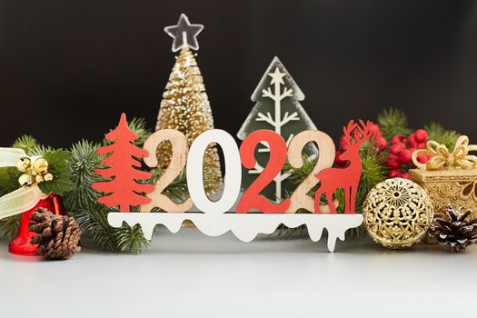 Christmas holidays composition on white wooden background with copy space for your text , Christmas background with decorations